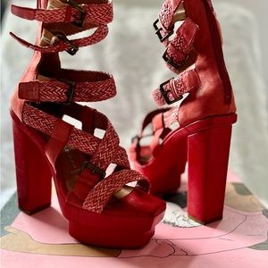 Jeffery Campbell size 8 Red strap platform 4 inch heel